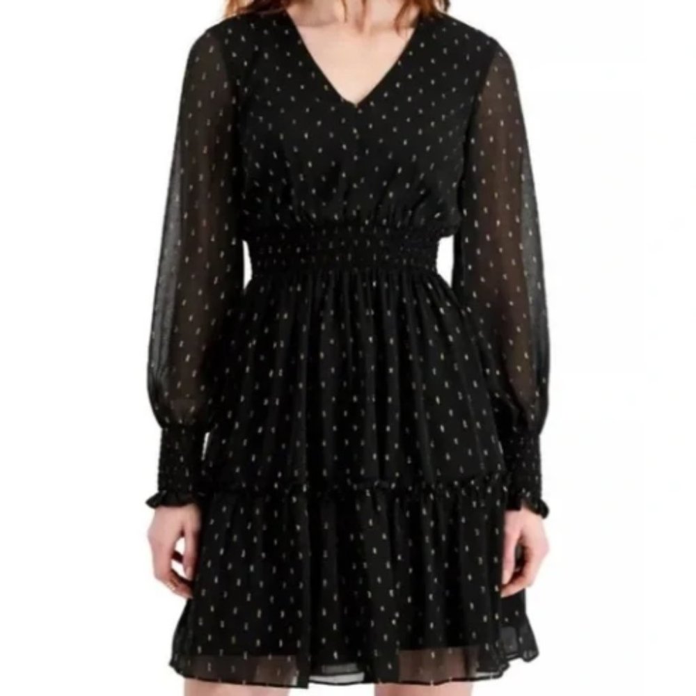 Taylor Womens Chiffon Metallic Fit & Flare Dress